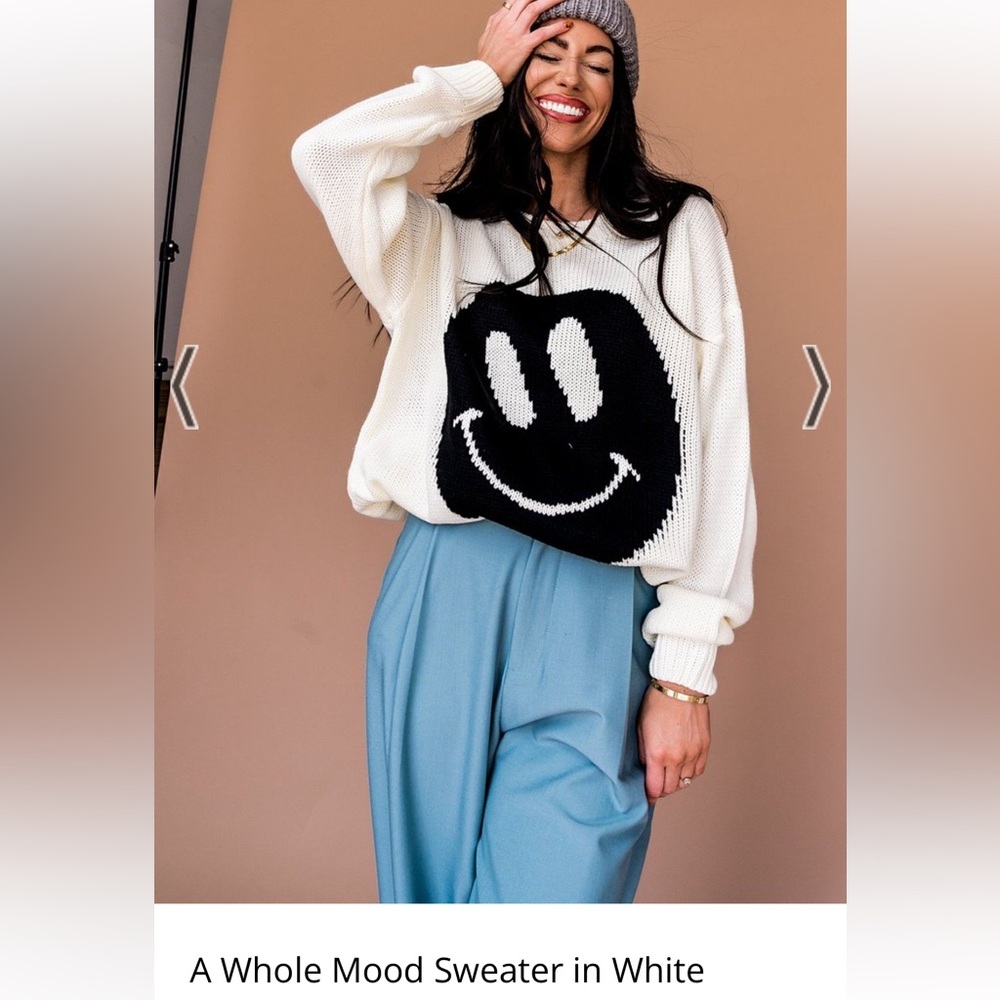 Dressed In Lala White Knit Sweater With Black Smiley Face
